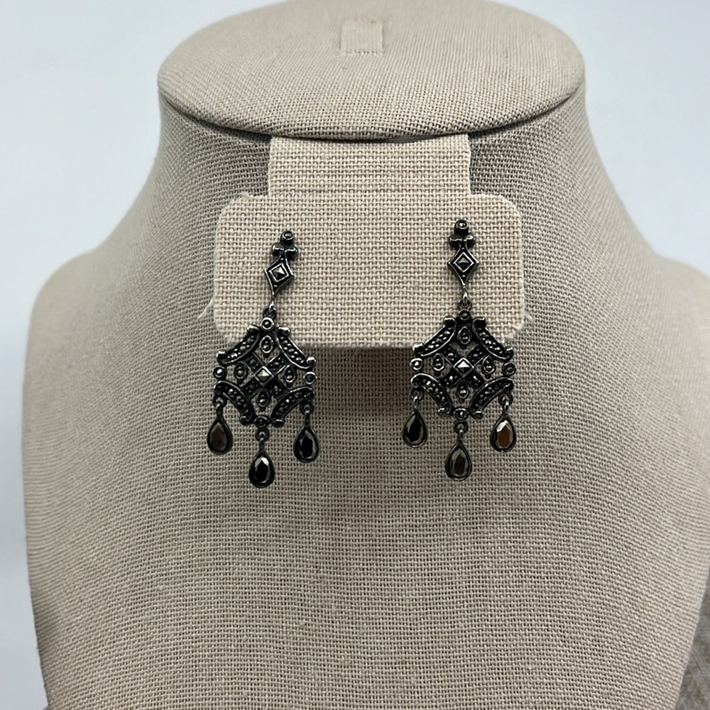 Vintage Marcasite Sterling Silver Chandelier Earrings by Suspicion  ✨ - Picture 8 of 12